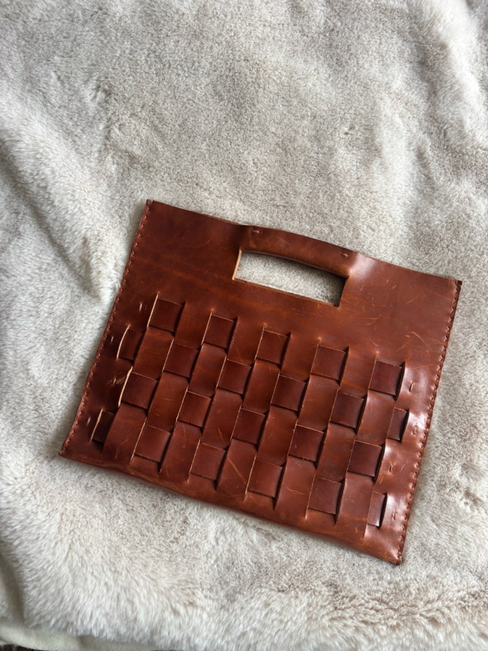 Tree Fairfax Woven Leather Handheld Clutch - Cognac Brown